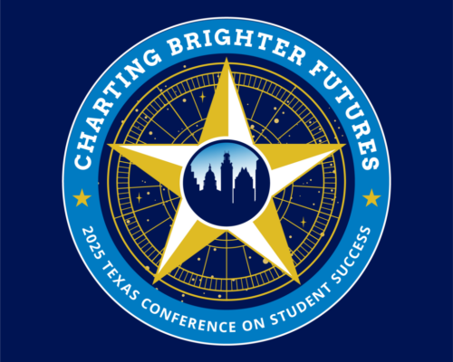Square Blue Background Charting Brighter Futures. 2025 Texas Conference on Student Success